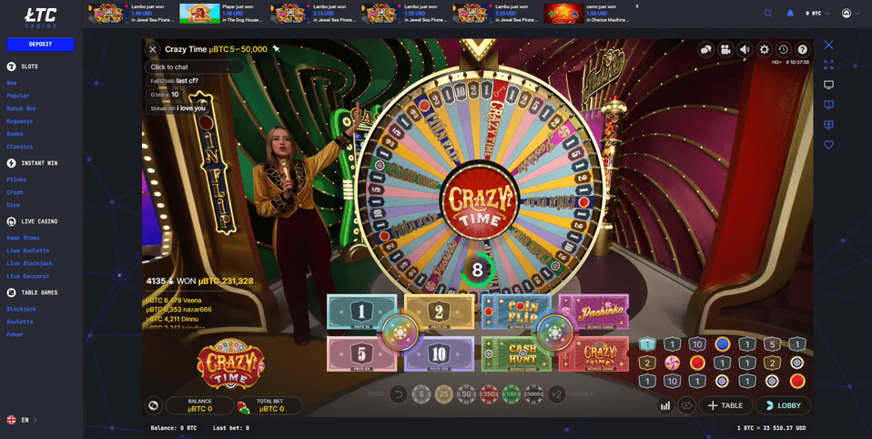 Crazy Time LTC Casino Screenshot